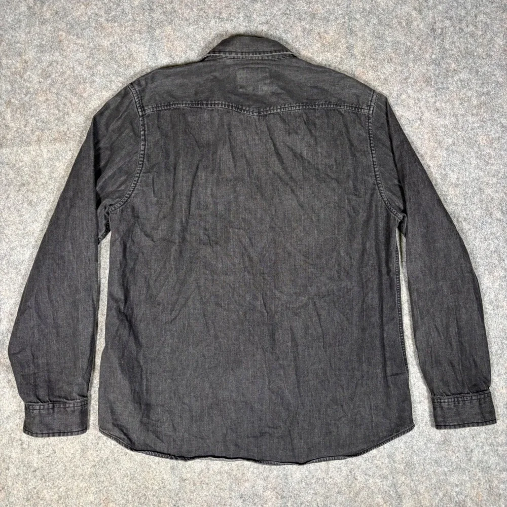 Guess Denim Shirt Mens XL Black Floral Embroidered Western Pearl Snap Button